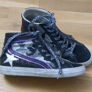 Golden Goose High Top Black and Purple Sneakers